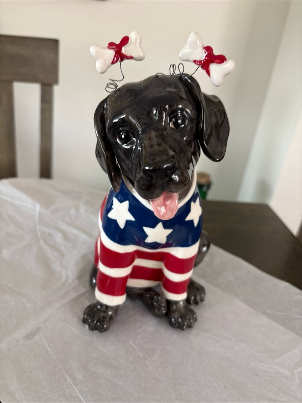 Blue Sky Patriotic Black Lab Dog Bones on Ears